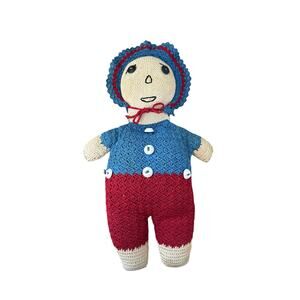 Vintage Hand Crochet 1940s Raggedy Ann Doll 14"x 9"